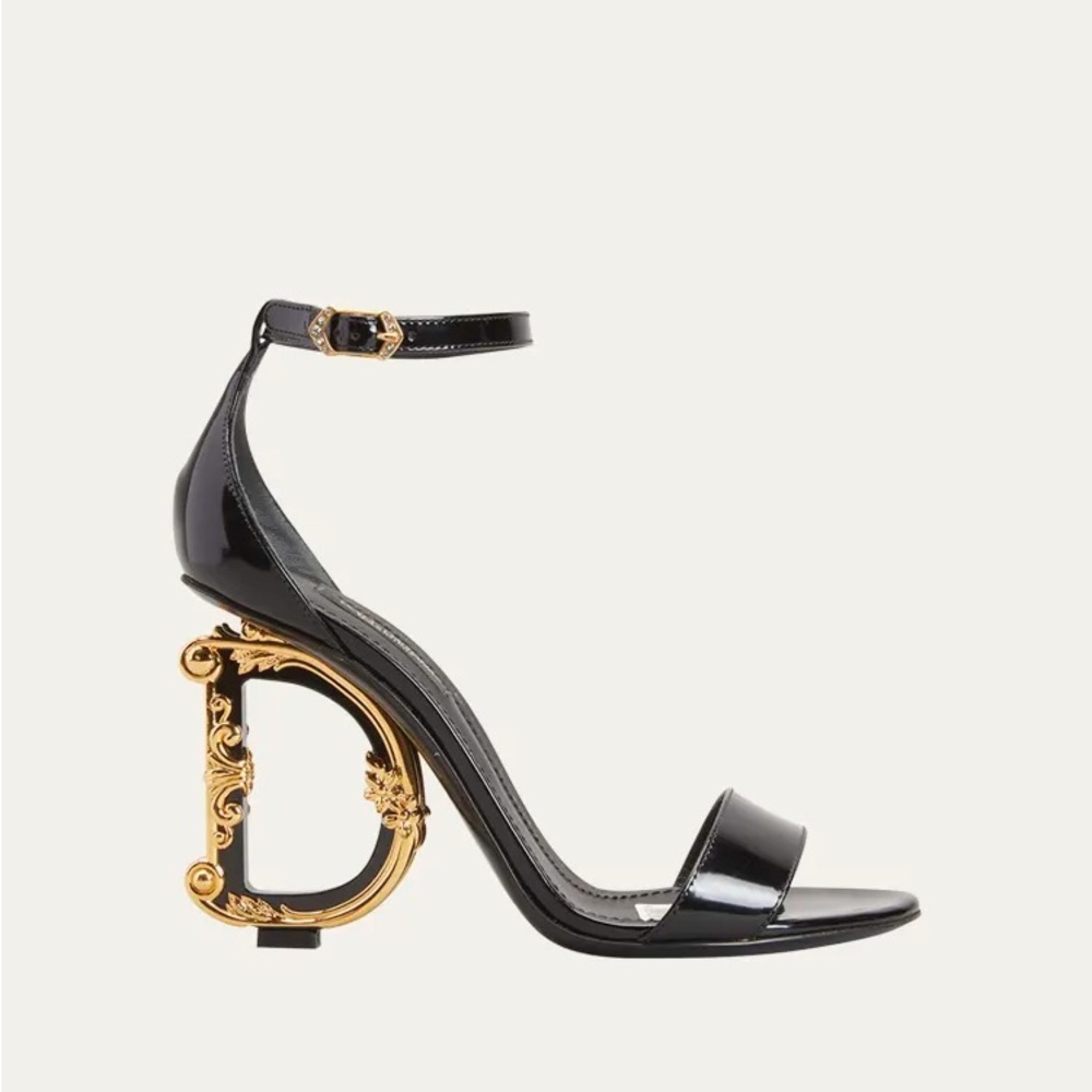Dolce&Gabbana leather sandals with logo heel